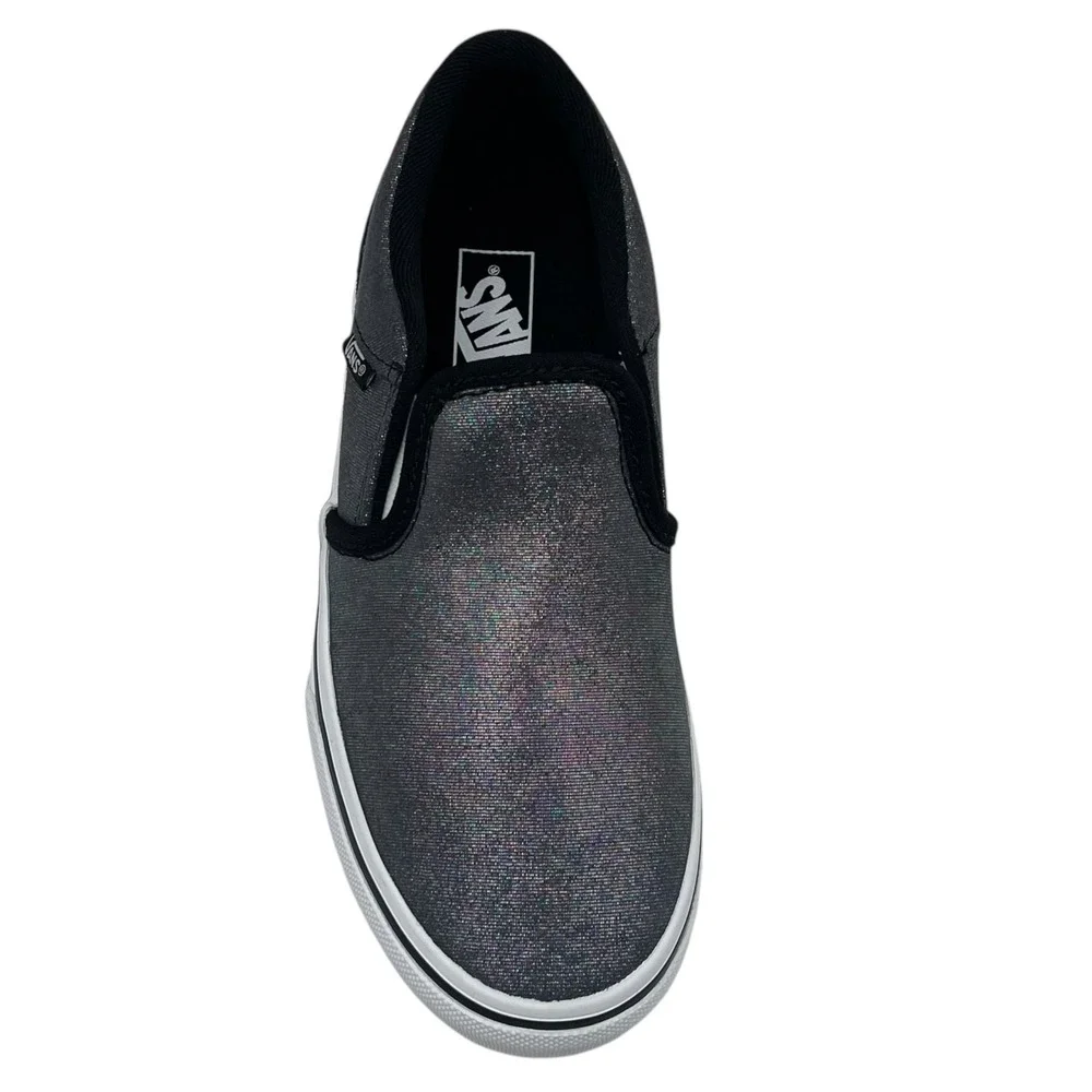 Vans Youth Girls Asher Slip On Casual Shoes Size 4 Shimmer Black Gray Sneakers